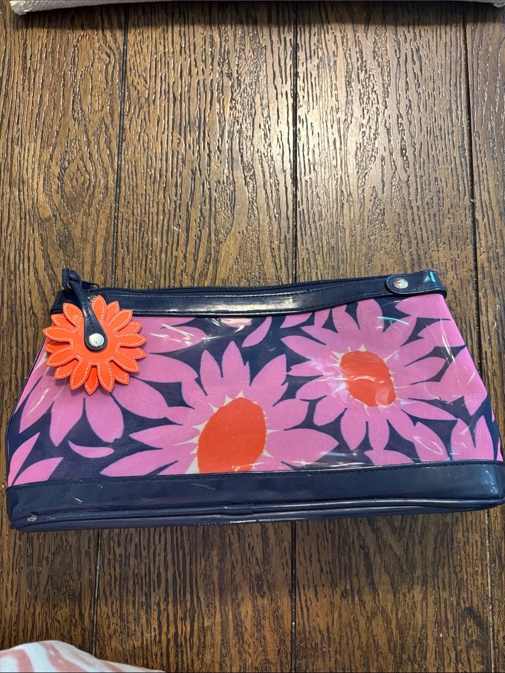 Vera Bradley Pink Floral Cosmetic Bag with Orange Accent